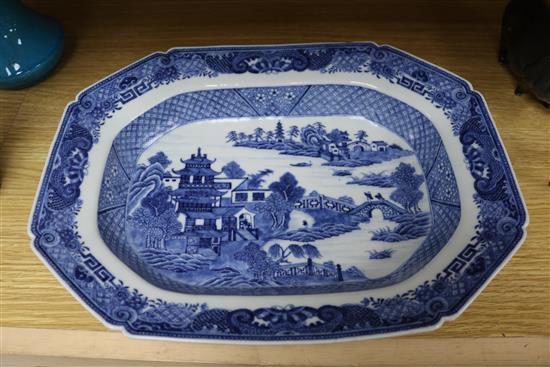 A Chinese blue and white large tureen, cover and a similar dish, Qian Lung period